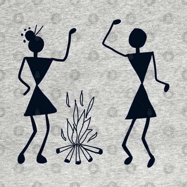 Warli painting of a couple near bornfire by Eveline D’souza